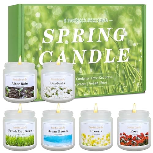 Image of Spring Summer Scented Candles, 6 Pack Soy Wax Candles for Home Scented, 21 oz Aromatherapy Candle Gift Set for Women & Men, Freesia/Rose/After Rain/Gardenia/Fresh Cut Grass/Ocean Breeze