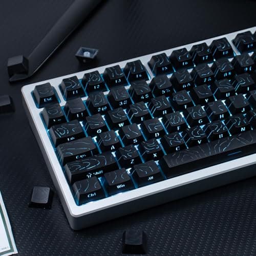 Image of 131 Keys Shine Through Keycaps PBT Dye Sub Black Topographic Keycaps Set Fit for 61/64/877/104/108 Cherry Mx Switches Mechanical Keyboard