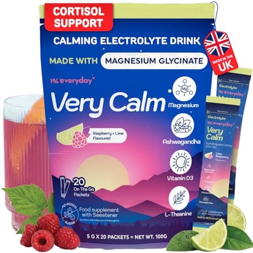 Image of 1% Everyday Very Calm Super Cortisol Reducer & Sleep Aid Supplement, Calm Magnesium and Ashwagandha Powder with L-Theanine, Vitamin D3, Electrolytes - Deep Sleep, Relax & Focus - Non-GMO 20 Servings