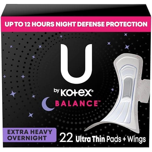 Image of U by Kotex Balance Overnight Ultra Thin Pads with Wings, Extra Heavy Absorbency, 22 Count
