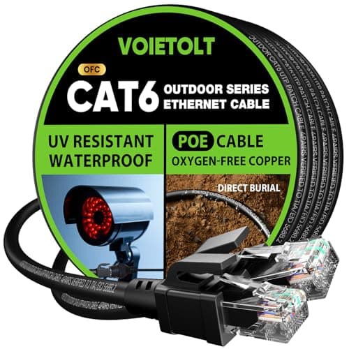 Image of VOIETOLT Cat6 Outdoor Ethernet Cable 3 meter, Waterproof, Direct Burial, In-Ground, LLDPE UV Jacket, Pure Copper, 26AWG, 10Gbps 550Mhz UTP Patch Cord, POE+, Network, Internet