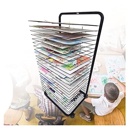 Image of 15-Layer Mobile Art Drying Rack - Space-Saving Easel for Art Studio & Edun Poster Storage Shelf 20 Layers Perfect for Creative Projects & Crafts