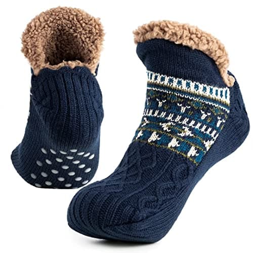Image of Mulor Slipper Socks for Men & Women Fluffy Slipper Socks with Grippers Non Slip Fleece Lining Heat Holding