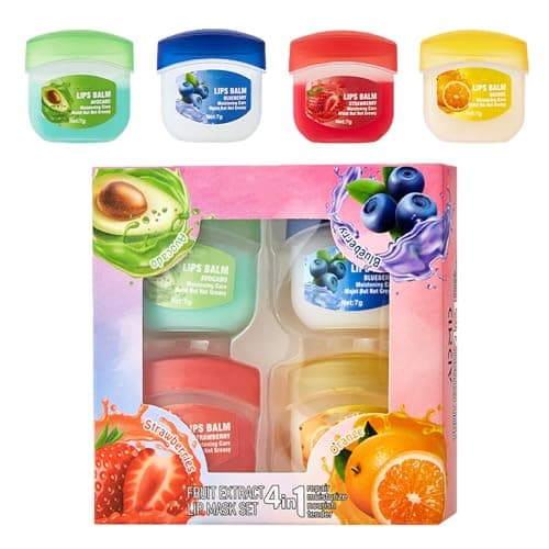 Image of Lip Balm Set, 4 Pack Lips Moisturizer - Multi-flavor Hydrating Day & Night Lip Care - Natural Organic Lip Gloss Set for Dry Cracked Lips - Mini Gift Set Lip Repair Balm Kit for Women