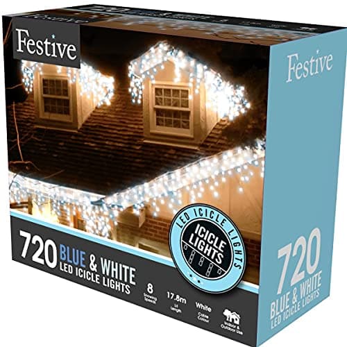 Image of Festive 720 Blue & White Snowing Icicle Christmas Timer Lights Indoor and Outdoor