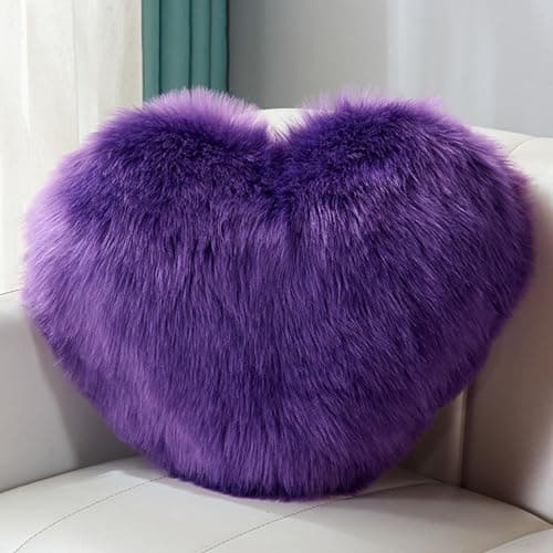 Image of CINY Throw Pillow Cushion Plush Cushion Heart Shaped Fluffy Soft Decorative Pillow Washable Warm & Cosy Home Decoration Gift For Girls Valentine Day for Living Room Sofa 40 x 50 cm purple