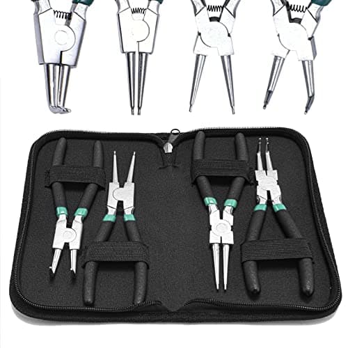 Image of 7" inch Circlip Pliers Set 4pcs Heavy Duty Internal/External Snap Ring C Clip Pliers Kit for Ring Remover Retaining and Remove Hoses, Storage Case Included