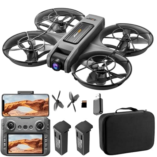 Image of OBEST Drone with LCD Screen Remote, RC Flying Toy with LED Night Light, 90° Adjustable Camera, with SD Card, 2 Batteries, Brushless Motor Drones for Beginners Headless Mode RC Quadcopter