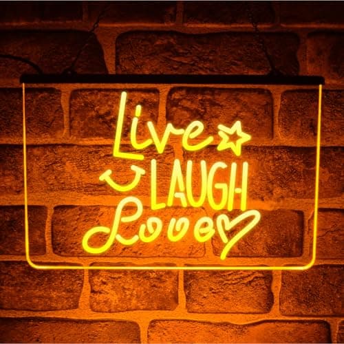 Image of Live Love Laugh Neon LED Light Up Sign | Hanging Inspirational Quote Plaque For Kitchen Décor (Yellow)