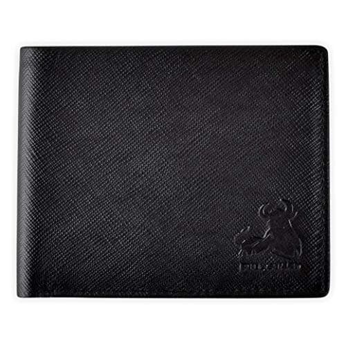 Image of BULL GUARD Mens RFID Leather Wallet Bifold with Flip Up ID in Black Saffiano Leather