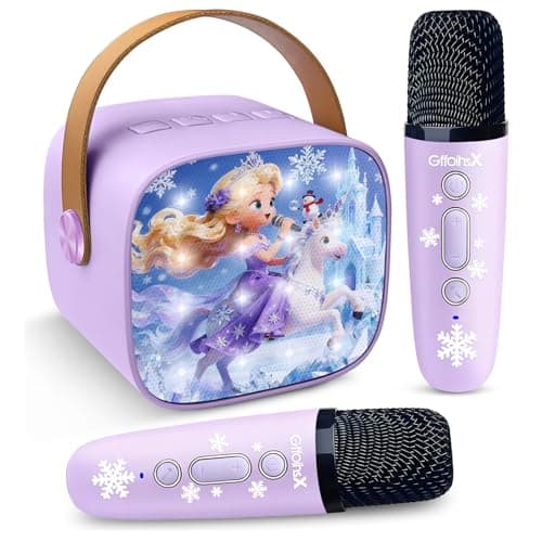 Image of Frozen Toys Mini Karaoke Machine for Kids:Birthday Gifts for 3 4 5 6 7 8 9 10 11 12+ Year Old Little Girl Teens Princess Party Gift Toddler Singing Toy,Bluetooth Speaker with 2 Wireless Microphones