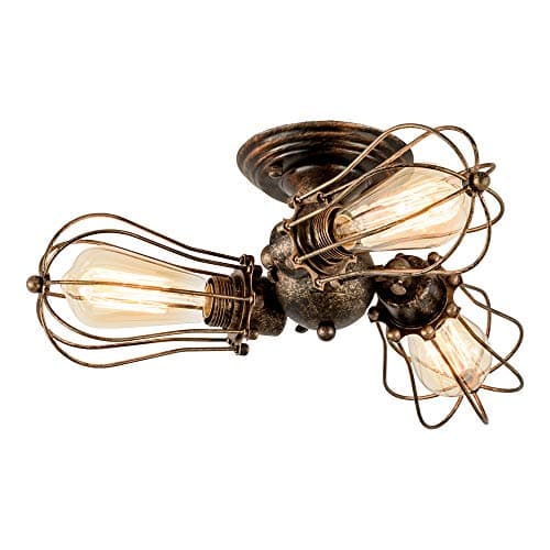 Image of Vintage Adjustable Ceiling Light Cage Lamp Metal Base Semi Flush Mount Rustic Semi Flush Mount Metal Lights (Without Bulb) (with 3 Bulbs) (Bronze)