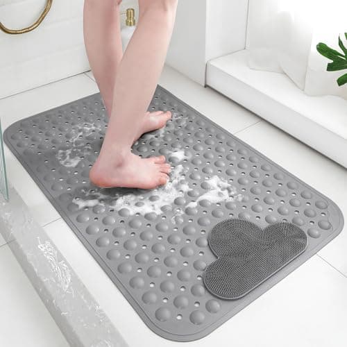 Image of XIYUNTE Shower Mat Non Slip Anti Mould for Elderly, 80 x 50cm Bath Mat with Foot Massage, Non Slip Shower Mats for Inside Shower, Anti Slip Shower Mat with Suction Cup, Easy to Clean, Grey