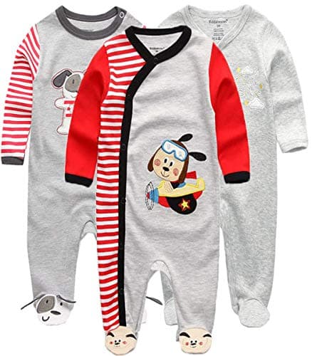 Image of Kiddiezoom Cartoon Giraffe Baby Boys 100% Organic Cotton 2-Pack Coverall JumpSuit Romper, Grey Dog & Lion, 3-6 Months