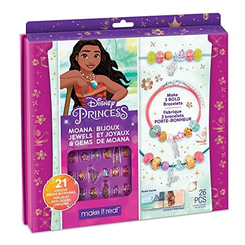 Image of Make It Real Disney Princess Moana Jewellery Bracelet Making Kit with Charms and Gems for Girls - Kids Fashion Arts and Crafts for Ages 8-10-12-14