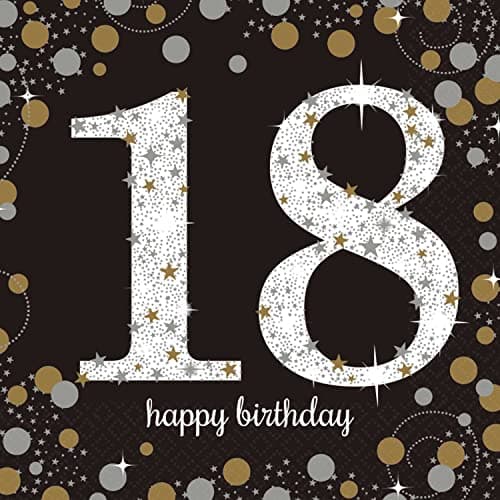 Image of Amscan 9900556 - Gold Sparkling Celebration 18th Birthday Luncheon Napkins - 16 Pack