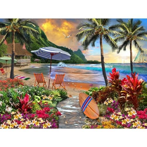 Image of Vermont Christmas Company Hawaiian Life Jigsaw Puzzle - 550-Piece Beach Puzzle for Adults - Tropical Beach Jigsaw Puzzles for Adults with Fully Interlocking & Randomly Shaped Pieces
