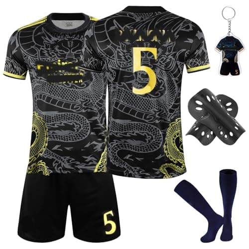 Image of Football Kit for Kids - Home Away Soccer Jersey Training Set With Shirt, Shorts, Guard Plate, Keychain and Socks - Gift for Kids Fans