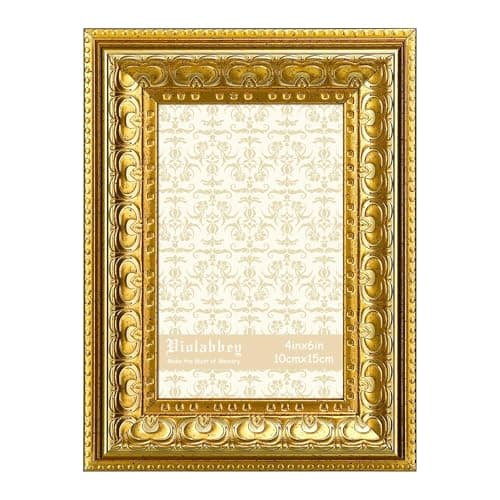 Image of VIOLABBEY 6x4 Picture Frame Gold, Vintage Photo Frame for Wall or Tabletop Display, Classic Design for Office Home Decor, Fits 4x6 Inch Pictures