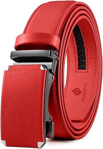 Image of DOOPAI Leather Ratchet Belts for Men Automatic Belts Men With Easier Slide Buckle,1 3/8" Adjustable Trim to Fit, 12 Red