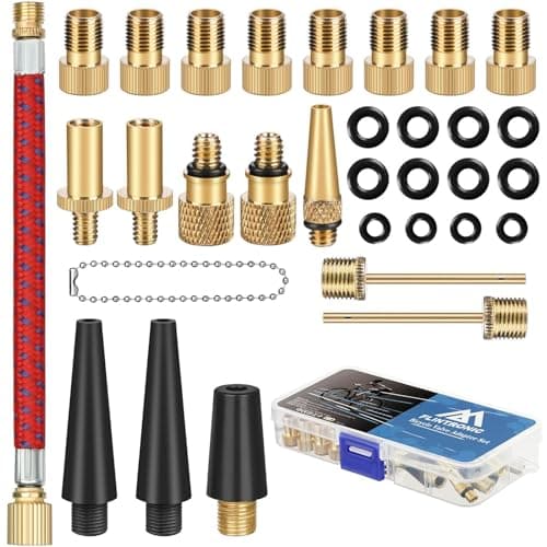 Image of Flintronic 32 Piece Bicycle Valve Adapter, Bicycle Valve Set DV SV AV, Dunlop French Flash Valve with Cone Adapters and Ball Needles for Air Mattresses and Balls, for All Bicycle Valves