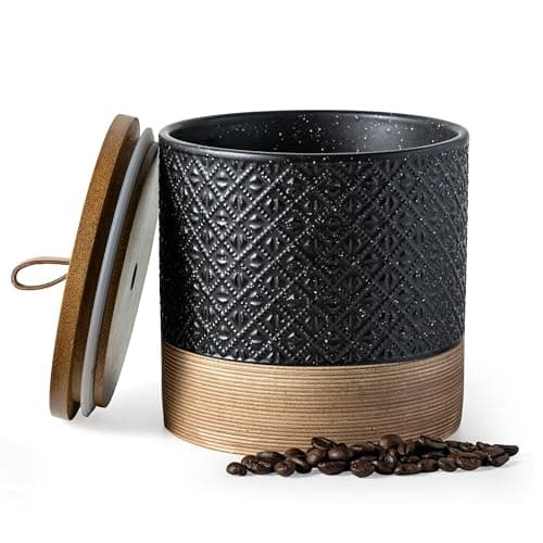 Image of Miamolo Coffee Storage Containers with Lids, Ceramic Coffee Container Kitchen Jars with Airtight Lid for Candy Spice Sugar Tea Bag, Decorative Kitchen Canisters for Countertop, Black & 42 fl.oz