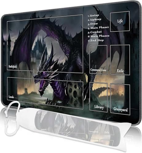 Image of Nkddert MTG Playmat, 24x14in TCG Card Playmat Stitched with Magic Zone MTG Commander Playmat Thicker Board Game Dragon Designs Play Mat with Storage Bag