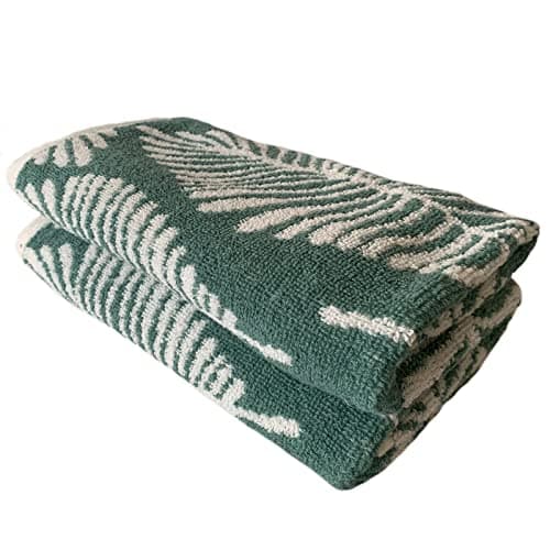 Image of Sue Rossi 100% Turkish Cotton Hand Guest Towels, Pack Of 2, Very Soft & Absorbent, Quick Dry 500gsm Thick, Bathroom Or Kitchen Utility Towel Set. (Green Leaf)