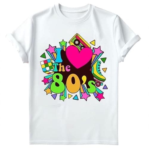 Image of D&T Retro 1980s T-Shirt | Vintage Graphic Tee with Puzzle Cube and Audio Tape | Ideal for Men Women Teens | Comfortable Fabric White M