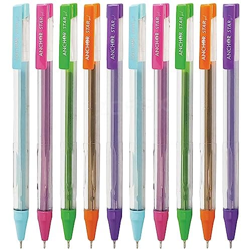 Image of Star Gel Pens, BLUE, Fine Point (0.7mm), Pack of 10, Comfort Grip, Smooth Fine Writing, School Office Home Everyday Use, iZOFAX Black Ball Pen