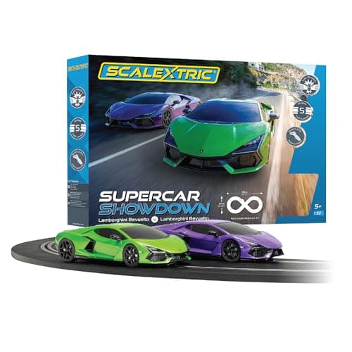 Image of Scalextric Racing Track Sets for Kids - C1457M Supercar Showdown - Lamborghini Vs. Lamborghini - Electric Race Kit for Boys & Girls 5+, Slot Car Toys & Games - 1:32 Scale Mini Car Sets