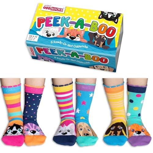 Image of United Oddsocks - Pack of 6 Mix & Match Kids Socks, Novelty Socks for Kids 4-6 years old, Size UK 9-12 (EU 27-30) (PEEK, UK, Age, One Size)