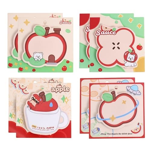 Image of SamHeng 240 Sheets Apple Sticky Notes, 8 Pack Apple Themed Sticky Notepads Flags Index Tabs, 4 Style Self-Stick Fruits Memo Pads Page Markers Cartoon Reminder Note Pads for Home Office School