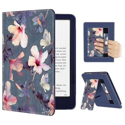 Image of FINTIE Case for 7"/6.8" Kindle Paperwhite(12th/11th Generation-2024/2021) and Kindle Colorsoft Signature Edition - Foldable Stand Cover Auto Wake/Sleep for Paperwhite 2024, Blooming Hibiscus