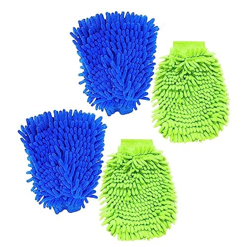 Image of BNFGD 4Pcs Car Wash Mitt, for Washing, Double Sided Microfiber Mitts Glove Reusable Cleaning Gloves Super Absorbent Microfibre Cloth(Blue, Green)., 4PLVLSXICHEBU