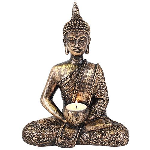Image of Rustic Thai Buddha Tea Light Holder - 27cm x 20cm (1 Pc) - Exquisite Resin Design - Perfect for Home & Office