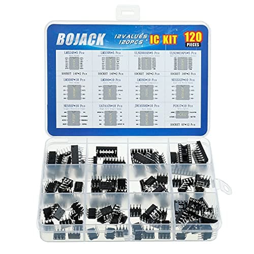 Image of BOJACK 12 Values 120 Pcs IC Opamp Timer Darlington Phototcoupler oscillator pwm LM324 LM339 ULN2003AN ULN2803APG LM358P LM386 LM393 NE5532P NE555P UA741CN JRC4558D PC817 Assortment Kit