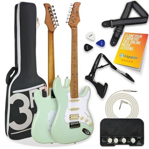 Image of 3rd Avenue Stateside Full Size 4/4 Electric Guitar Ultimate Kit with 5W Amp, Cable, Stand, Padded Gig Bag, Strap, Picks, FREE LESSONS – Liberty Green