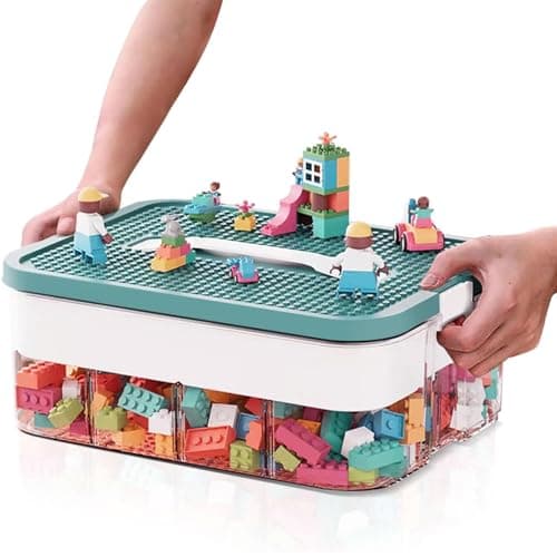 Image of Storage Boxes,Kids Toy Lego Box,Stackable Toys Organizer with Lid,Handle,Plastic Multi Compartment Containers Chest Case for Storing Toys,Jewelry,Beads,Crafts,Tools,Building Blocks (1-Tier Green)