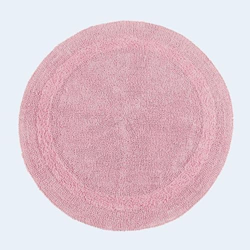 Image of HOMESCAPES Round Bathroom Mat, Luxury 1600gsm Extra Soft 100% Cotton, Reversible Bath Mat Non-Slip, Washable, Super Absorbent, Quick-Dry, Blush Pink Round Bathroom Rug, 80cm