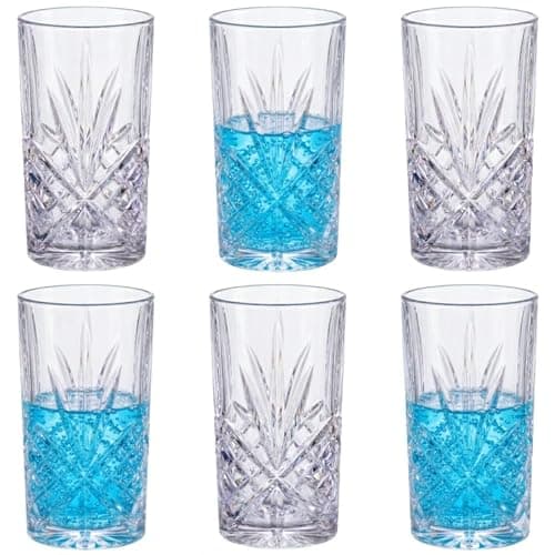 Image of Royal Cuisine 6X Crystal Melodia Tall Tumblers Highball Drinking Glasses Tall Hi Ball Glass Water Gin Juice Cocktail Drinking Tall Glasses Tumbler Set Glassware