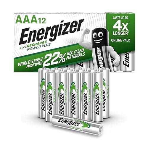 Image of Energizer Recharge Power Plus - Rechargeable AAA Batteries (12 Pack) - 700 mAh NiMH Triple A Battery - 100% Recyclable Plastic Free Packaging