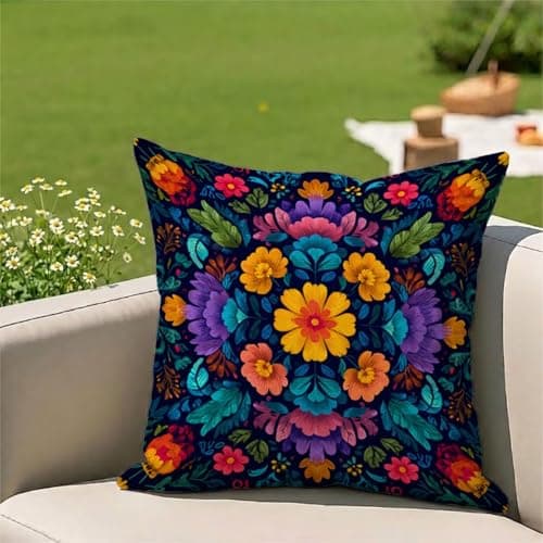 Image of Outdoor Cushion Covers Waterproof, Set of 1 Cushion Covers 30cm x 30cm (12 x 12 inch) Decorative Garden Cushions Pillow Cases for Patio Furniture, Sofa, Home Decoration (Colorful & Bohemia) 3Z-119