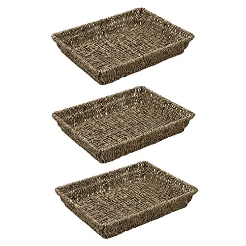 Image of JVL Hand Woven Seagrass Rectangular Storage Tray, H:6 x W:33 x D:25cm, Capacity:4L, Set of 3