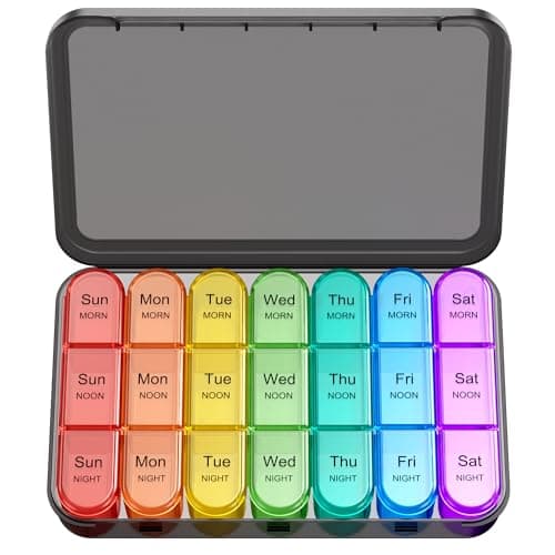 Image of Zoolion Weekly Pill Box 7 Day 3 Times a Day (Morn/noon/Night), Daily Portable Travel Pill Box Organiser, Tablet Organiser with Large Compartments, Hold for Fish Oils, Vitamins, Supplements (Black)
