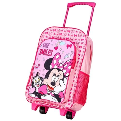 Image of Minnie Mouse Deluxe Trolley Backpack Childrens Travel Bag Kids Character Luggage Carrier Suitcase with Side Mesh Pockets