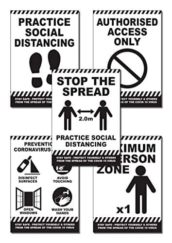 Image of Cherry Social Distancing Posters for Workplace, Self-Adhesive/Encapsulated, A4 (297x210mm) Packs of 1/5/10/20 (5-In-1/Encapsulated, White)