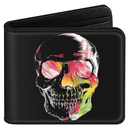 Image of Pegmode Boys Wallet Cute Skull Leather Bifold Wallet for Teen Boys Cool Skeleton Gothic Credit Card Cash Id Holder RFID Blocking Black Bi Fold Small Wallets with Coin Pocket Slim Teens Youth Guys