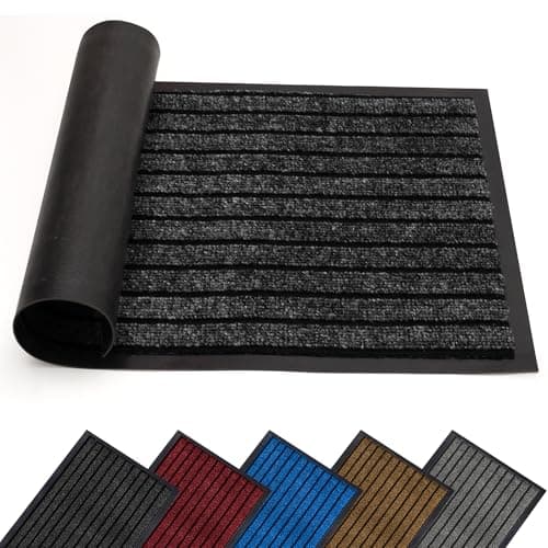 Image of AMEHA Door Mat Indoor & Outdoor Black 40x60 Cm Heavy Duty Rubber Door Mats Dirt Trapper Non Slip Washable Barrier Floor Mat Entrance Rug Shoes Scraper Super Absorbent Front Doormats