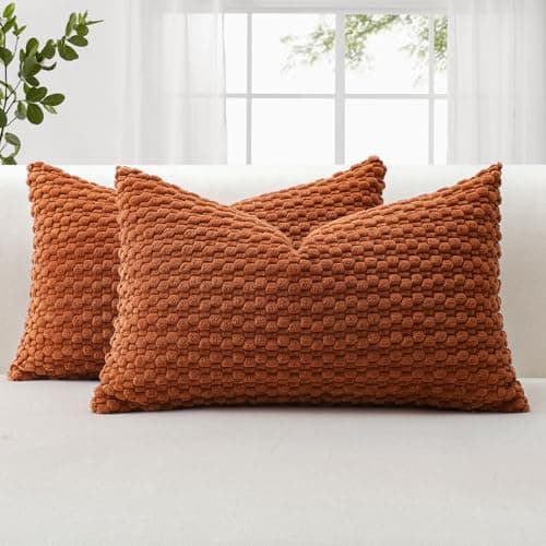 Image of JOTOM Corduroy Soft Decorative Cushion Covers 30x50 cm Set of 2 Decorative Throw Pillow Covers with 3D Bubble Texture Pillowcase for Couch Sofa Bedroom Soft Cushion Case for Home Decor (Rust)